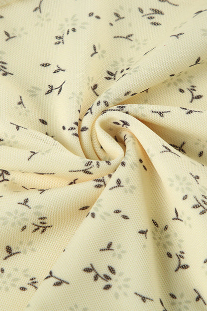 Vintage Cutout Tie Waist Yellow Floral Blouse