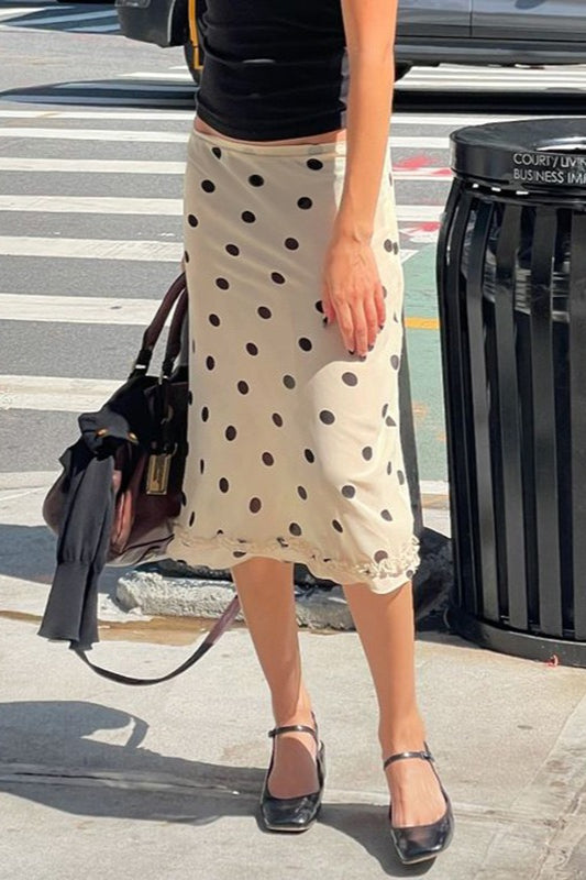 Ruffled Polka Dot A-Line Midi Skirt