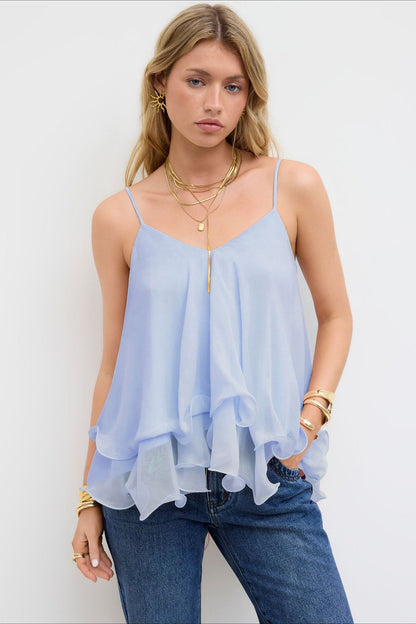 Ruffled Chiffon Halter Cami Top