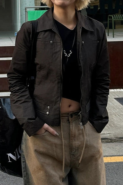 Zip Up Solid Color Utility Jacket