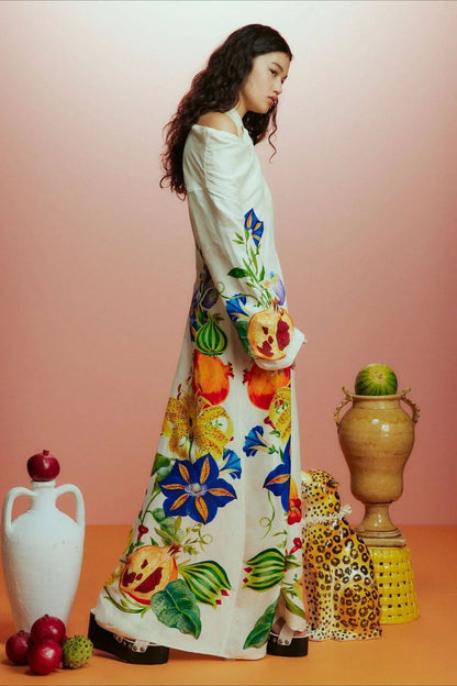 Elegant Floral Print Off Shoulder Maxi Dress