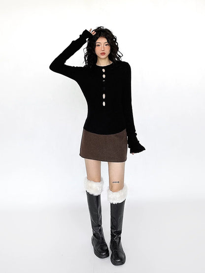 Cutout Ribbed Bell Sleeve Top