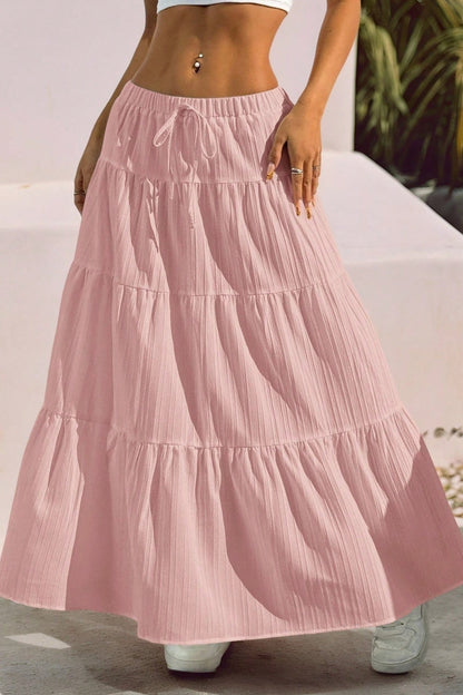 Tiered Drawstring Maxi Skirt