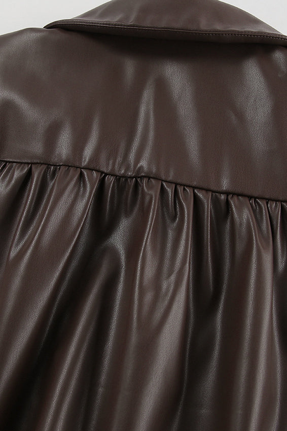 Classic Brown PU Crop Coat