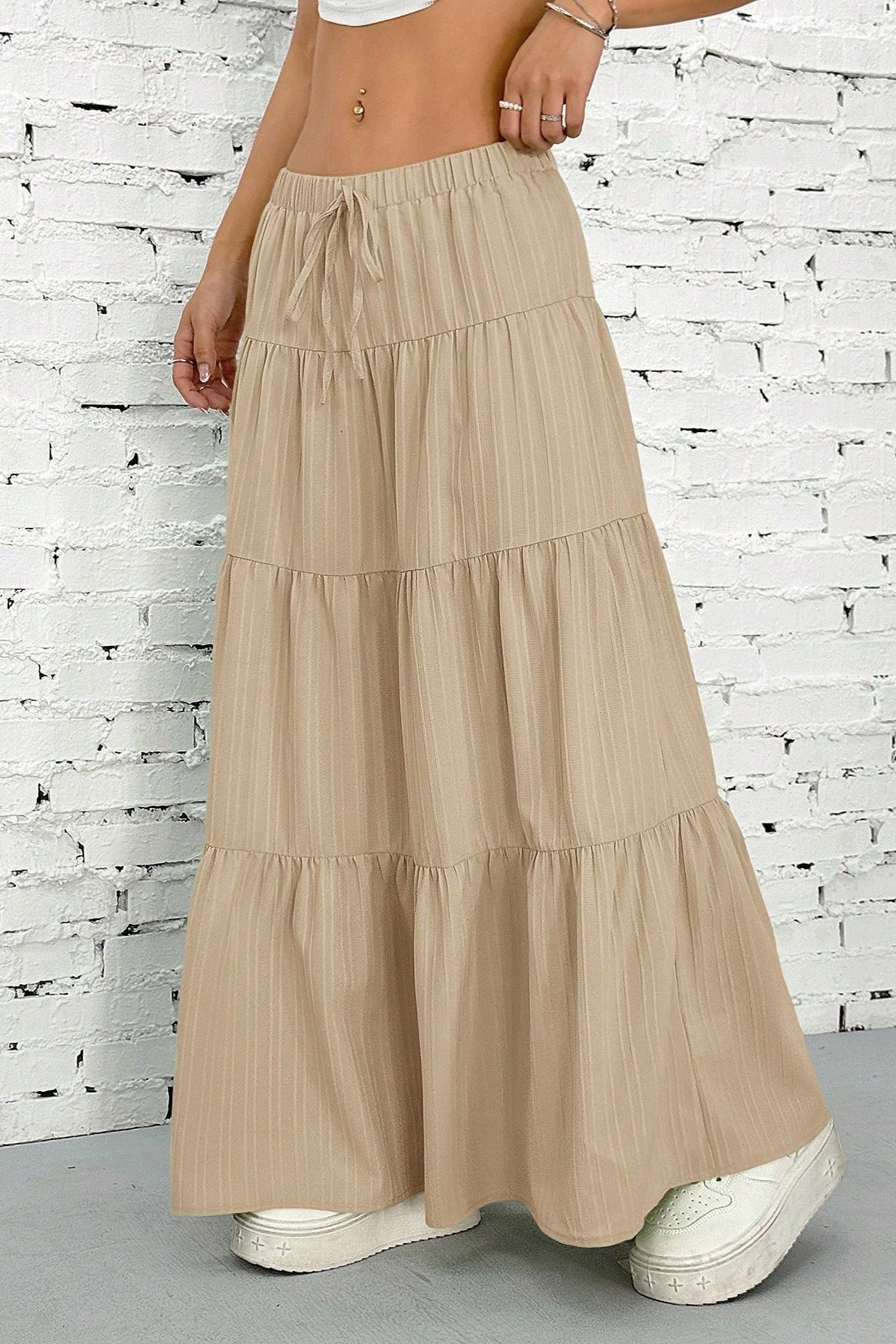 Tiered Drawstring Maxi Skirt