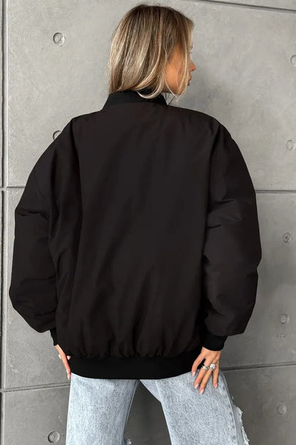 Loose Zip-up Bomber Cotton Jacket