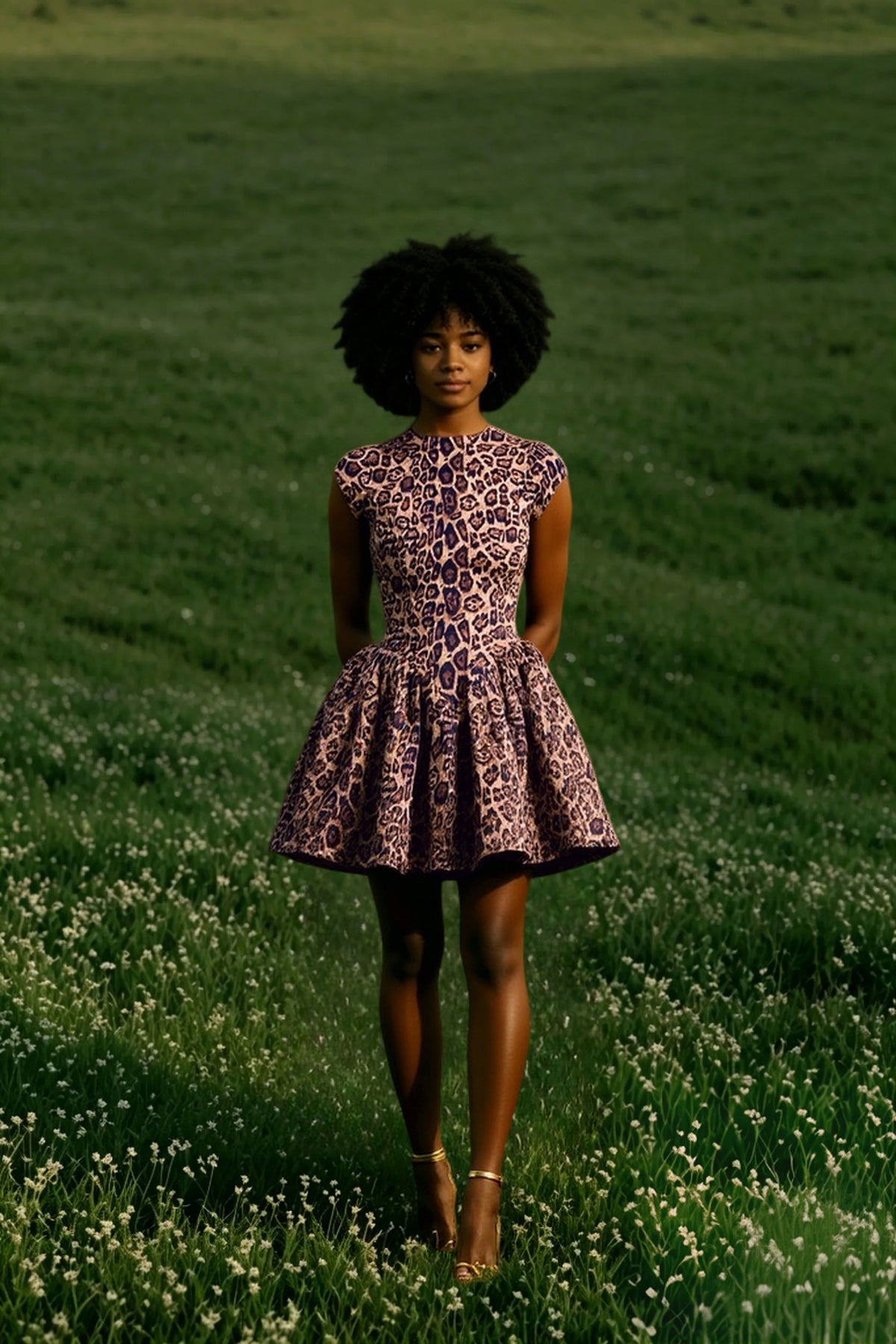 Crew Neck Cap Sleeve Pleated Skirt Spotted Print Mini Dress