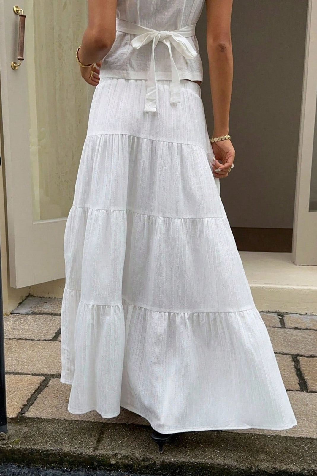 Tiered Drawstring Maxi Skirt