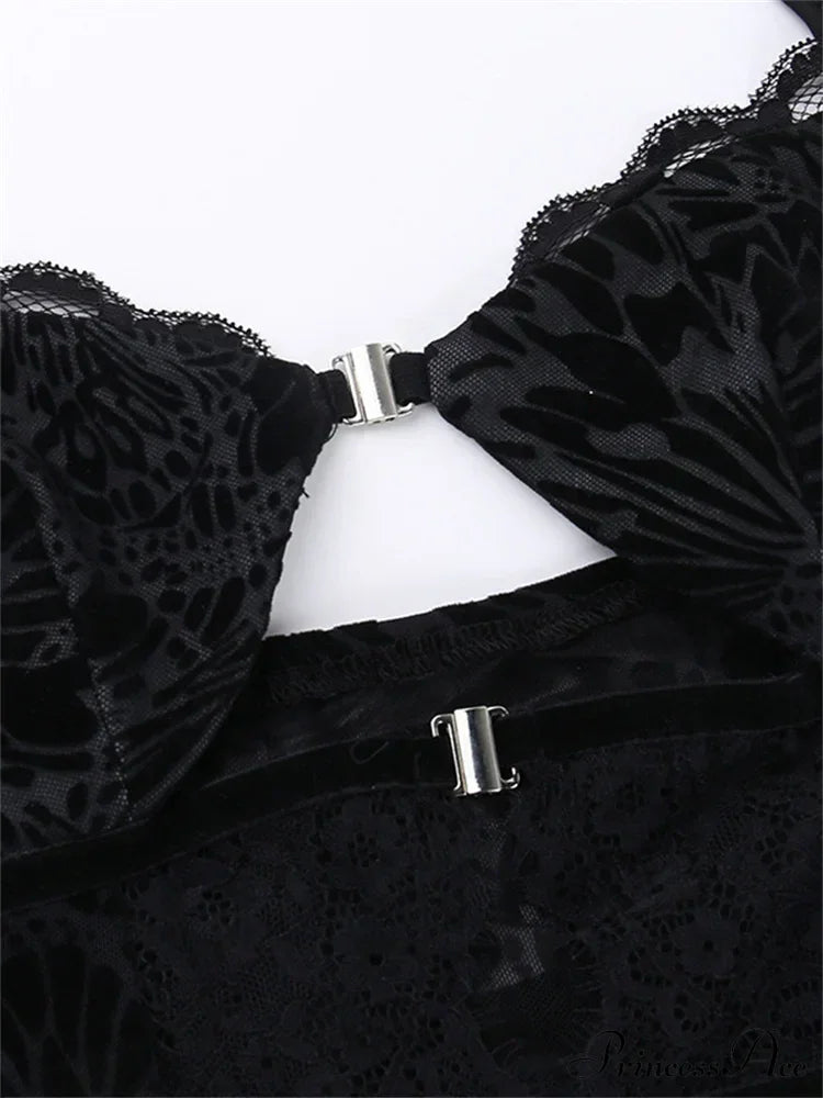 Fairycore Grunge Lace Backless Hollow Out Short Sleeve T-Shirts