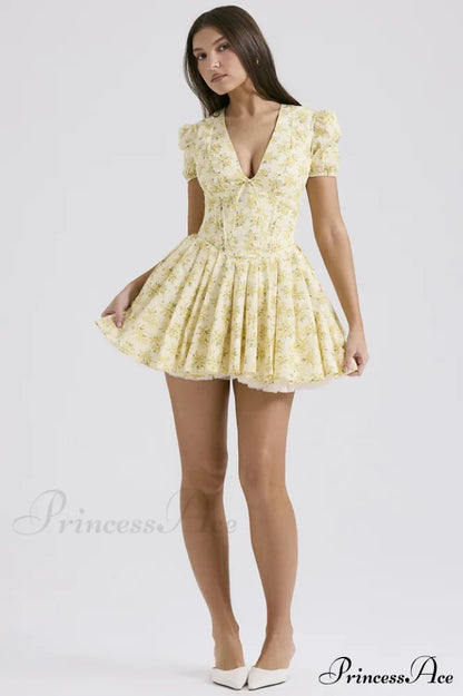 Faith Vintage Floral Charming Pleated Mini Dress
