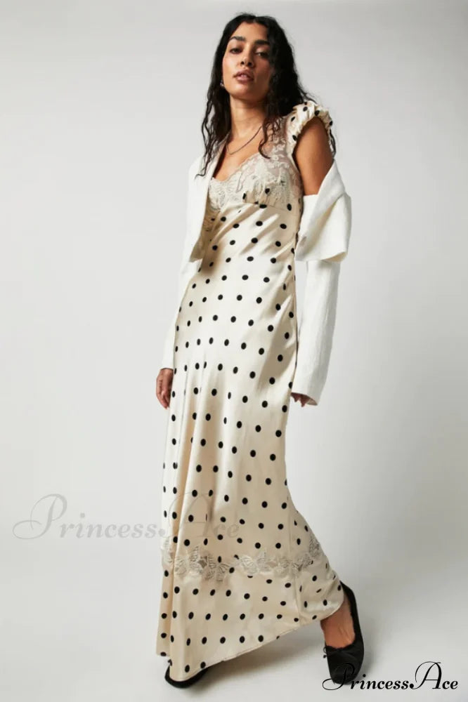 Fashion Babe Lace Charming Polka Dot Maxi Dress