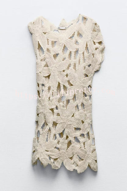 Fashion Crochet Hollow Loose Beach Cover-up Mini Dress