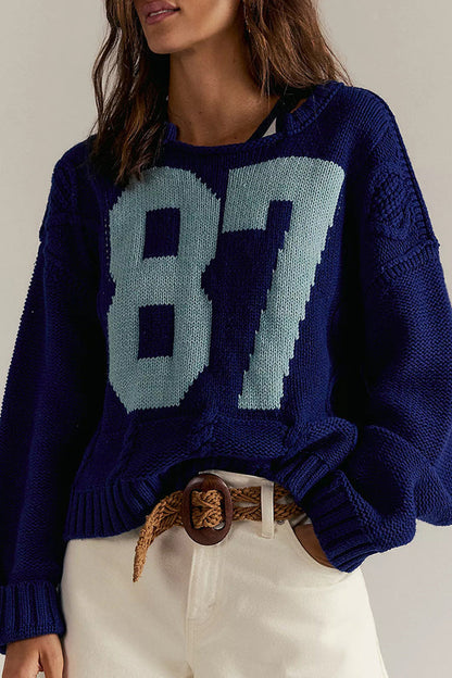 Fashionable Digital Jacquard Loose Long-sleeved Knit Sweater