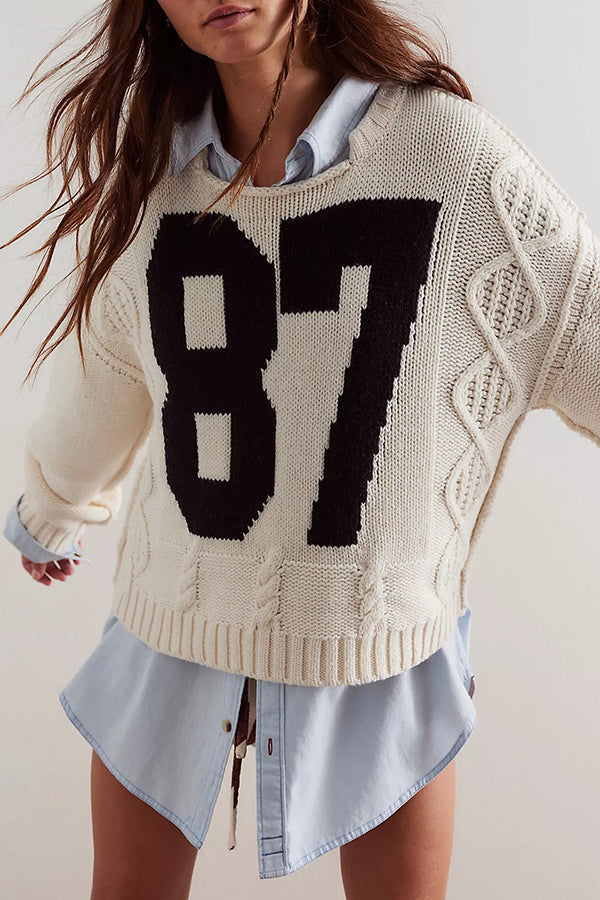 Fashionable Digital Jacquard Loose Long-sleeved Knit Sweater