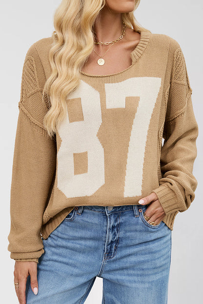 Fashionable Digital Jacquard Loose Long-sleeved Knit Sweater