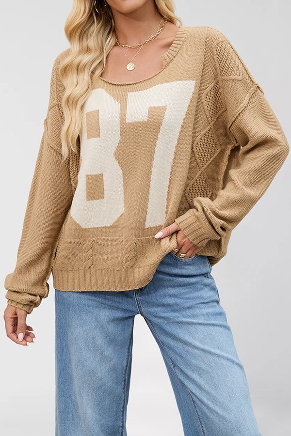 Fashionable Digital Jacquard Loose Long-sleeved Knit Sweater