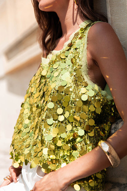 Fashionable Sequined Round Neck Sleeveless Loose Vest