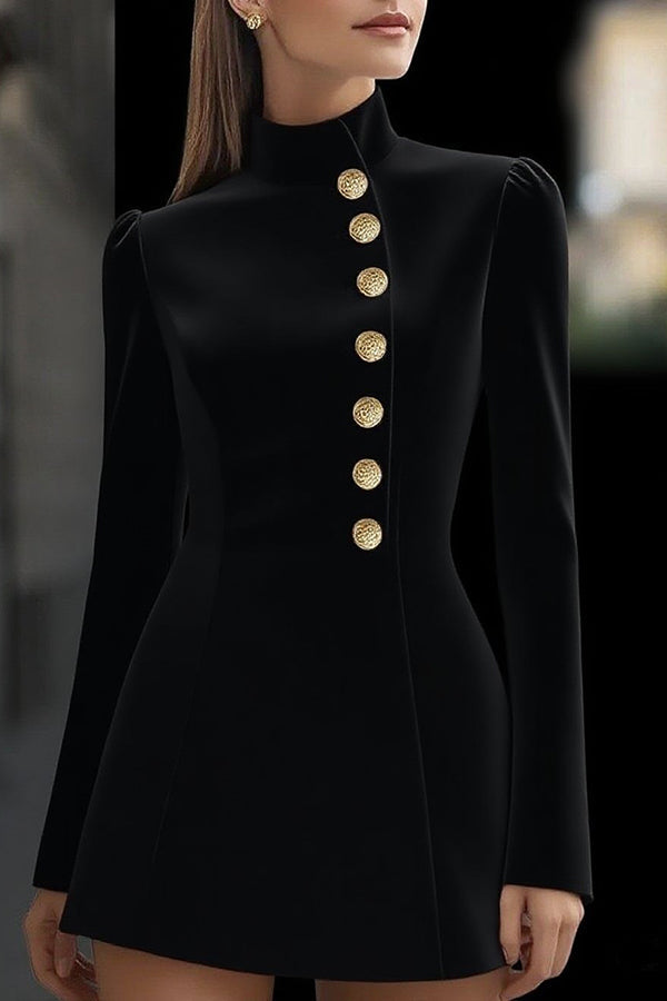 Fashionable Stand Collar Single-Breasted Slim Fit Formal Mini Dress