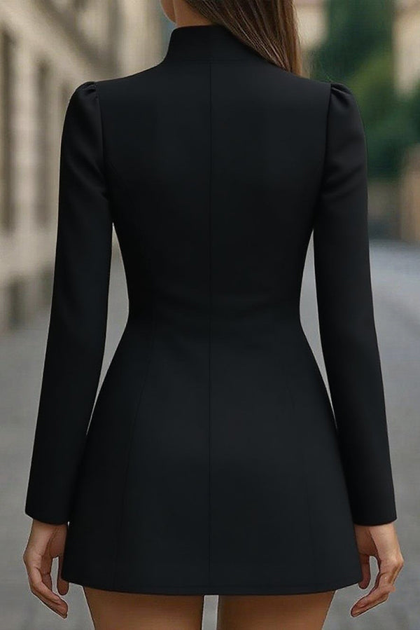 Fashionable Stand Collar Single-Breasted Slim Fit Formal Mini Dress