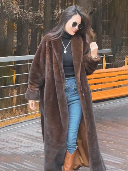 Faux Fur Lapel Plush Imitation Mink Overcoat