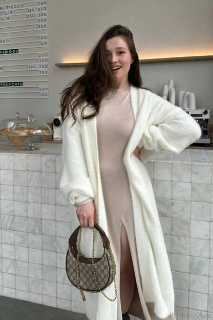 Faux Mink Fur Knit Plush Relaxed Longline Overcoat