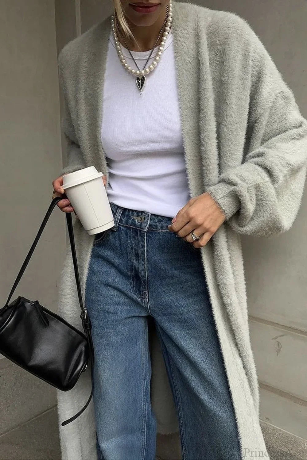 Faux Mink Fur Knit Plush Relaxed Longline Overcoat