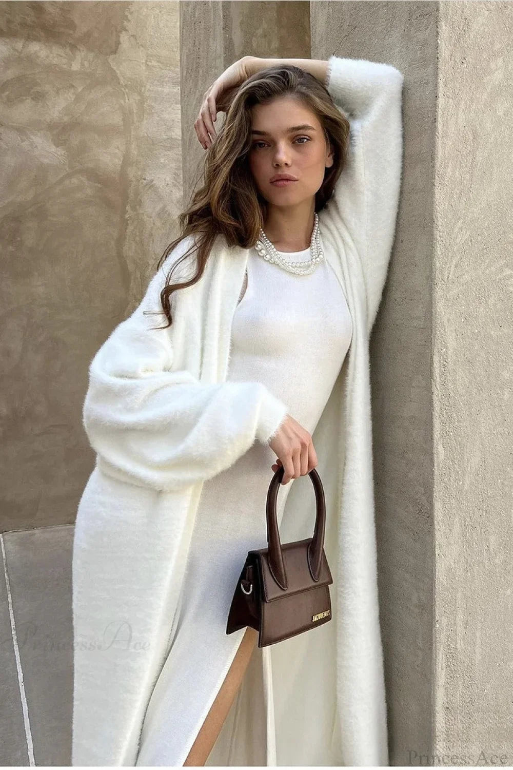 Faux Mink Fur Knit Plush Relaxed Longline Overcoat