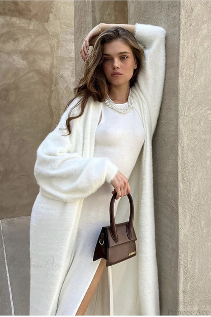 Faux Mink Fur Knit Plush Relaxed Longline Overcoat