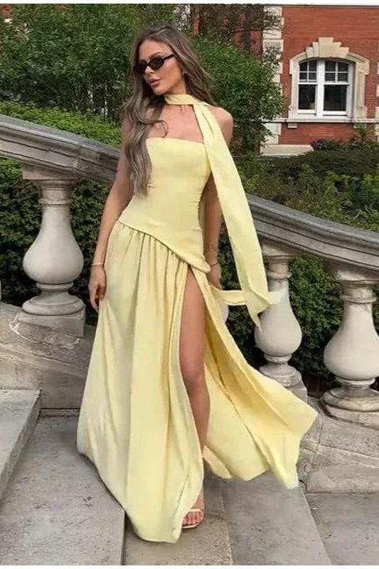 Open-Back Asymmetric Work Dress
