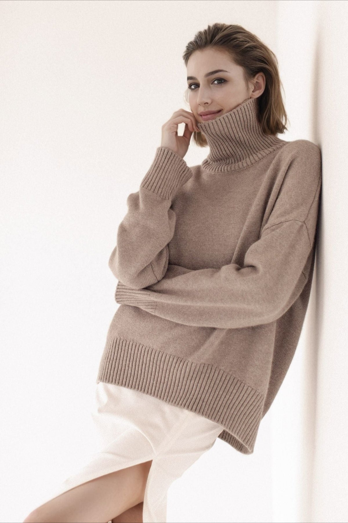 Versatile Solid Turtleneck Euro Sweater