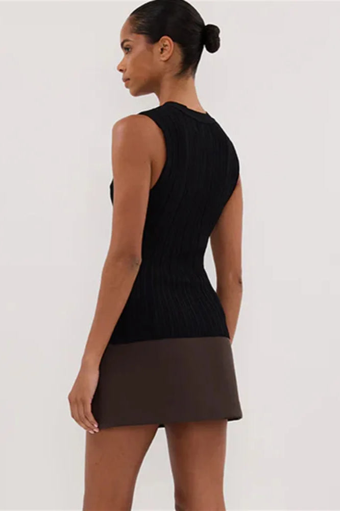 Solid Ribbed Sleeveless Cardigan