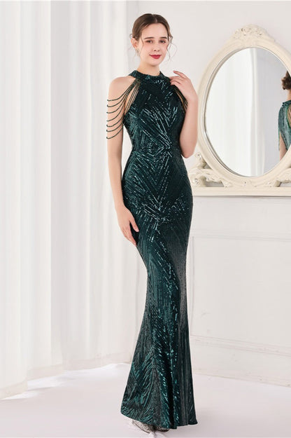 Sequin Halter Mermaid Maxi Dress