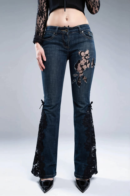 Lace Cutout Splice Flare Jeans