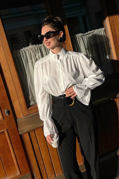 Mandarin Collar Puff Sleeve Blouse