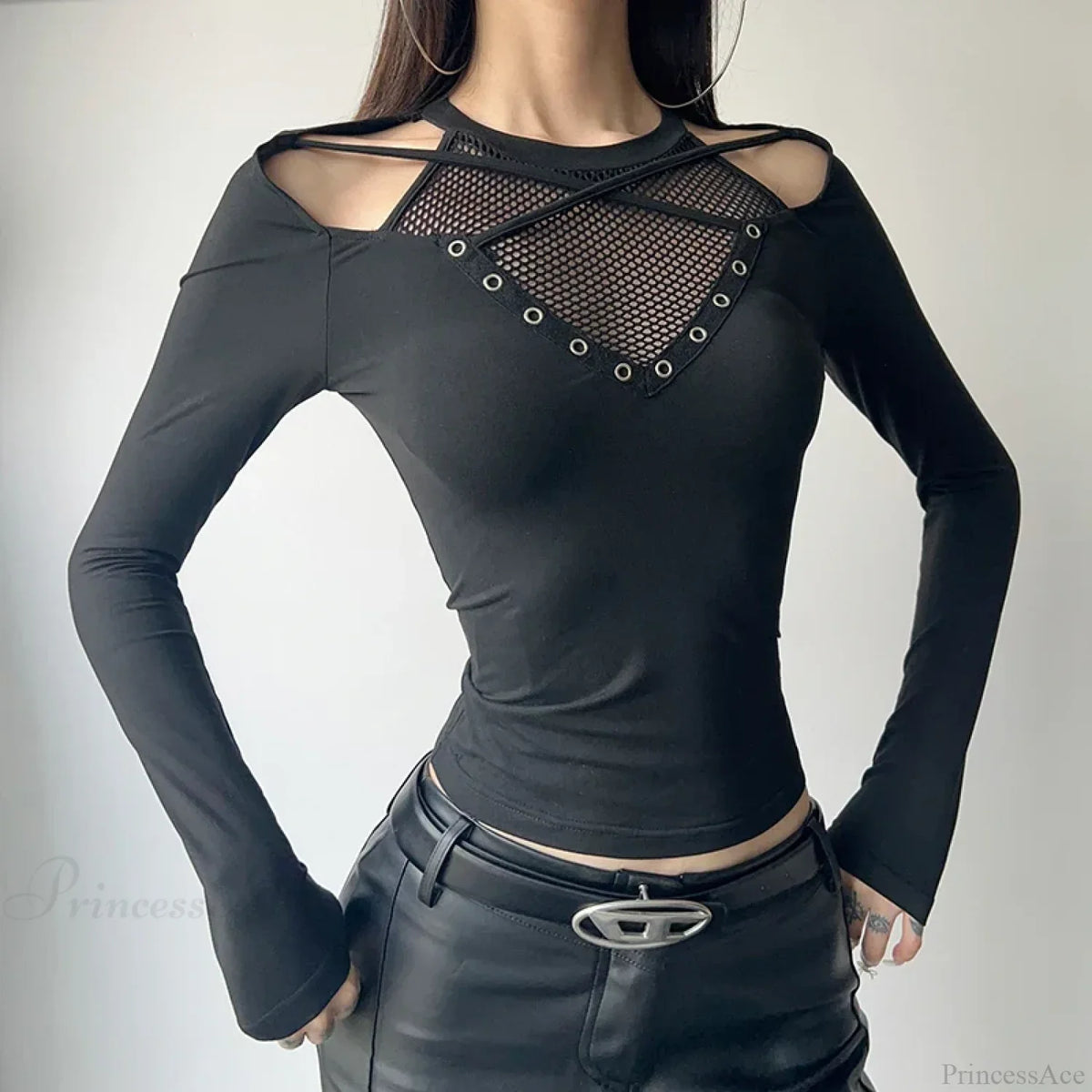 Fishnet Patchwork Knit Top