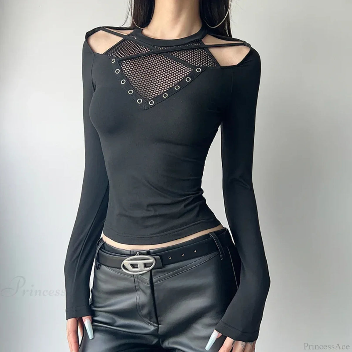 Fishnet Patchwork Knit Top