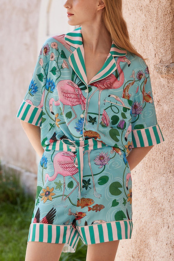 Flamingo Print Home Shorts Two-piece Set