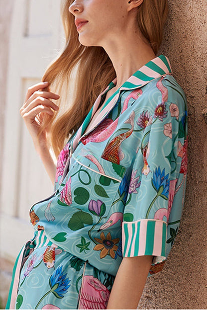 Flamingo Print Home Shorts Two-piece Set