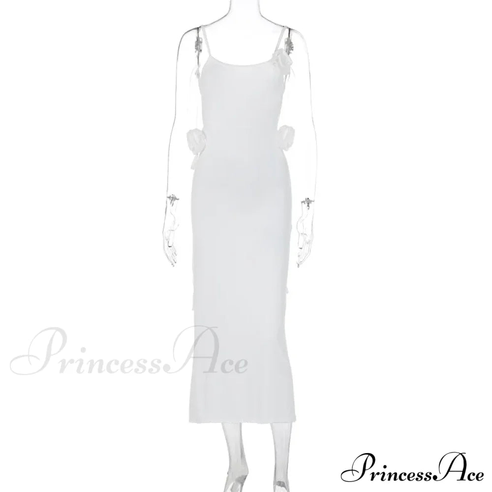 Floral Applique Bandage Sleeveless Summer Vestido Midi Dress