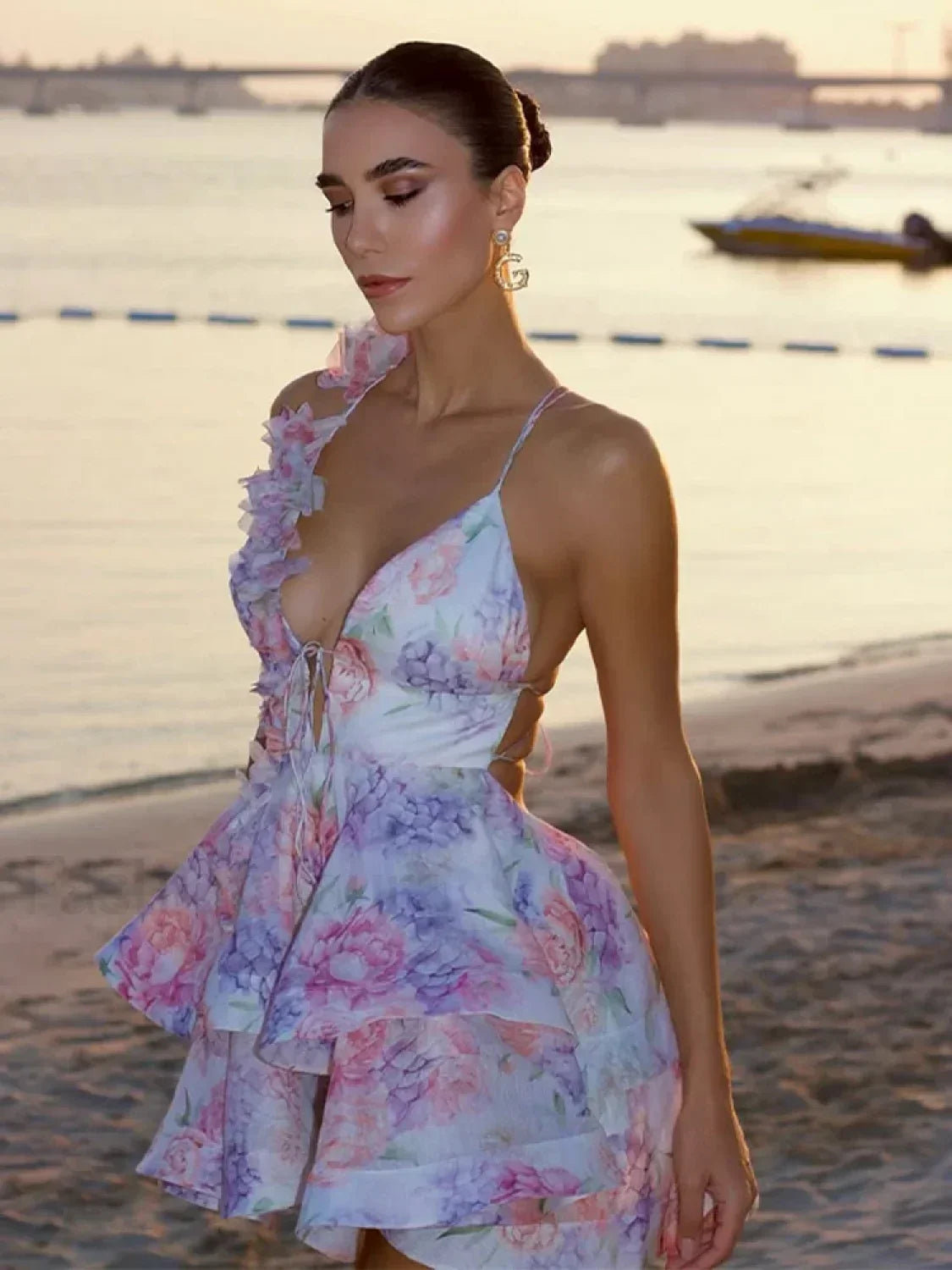 Floral Print Sling Mini Dress