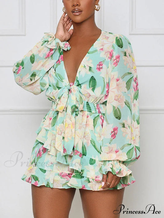Floral Printed Puff Trendy Sleeve Midi Dress