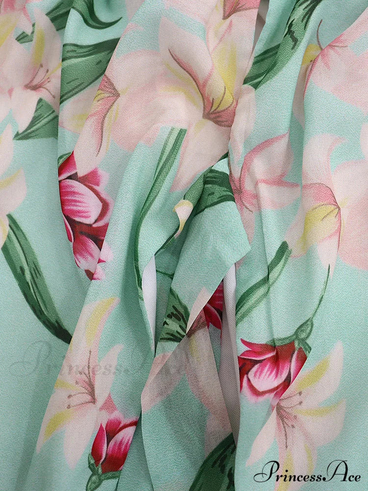Floral Printed Puff Trendy Sleeve Midi Dress
