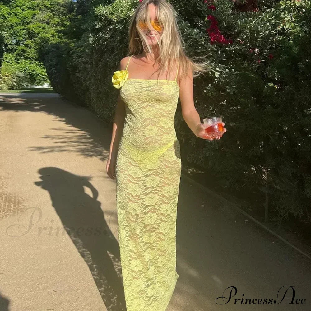 Floral Sheer Lace Maxi Dress