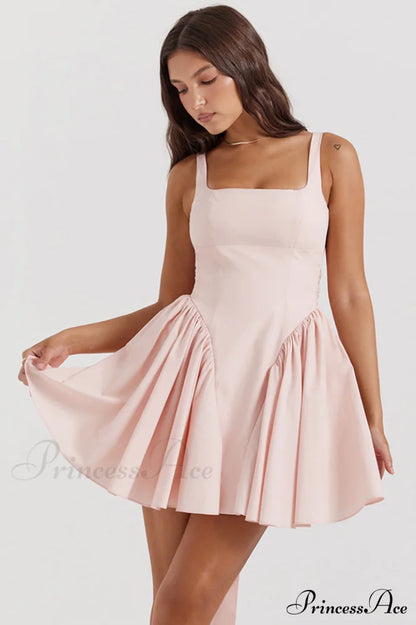 Floriane Peach Stylish Bow Mini Dress