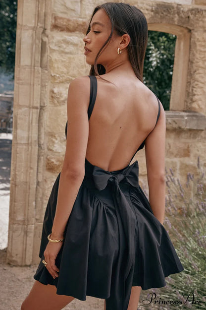 Florianne Black Stylish Bow Mini Dress