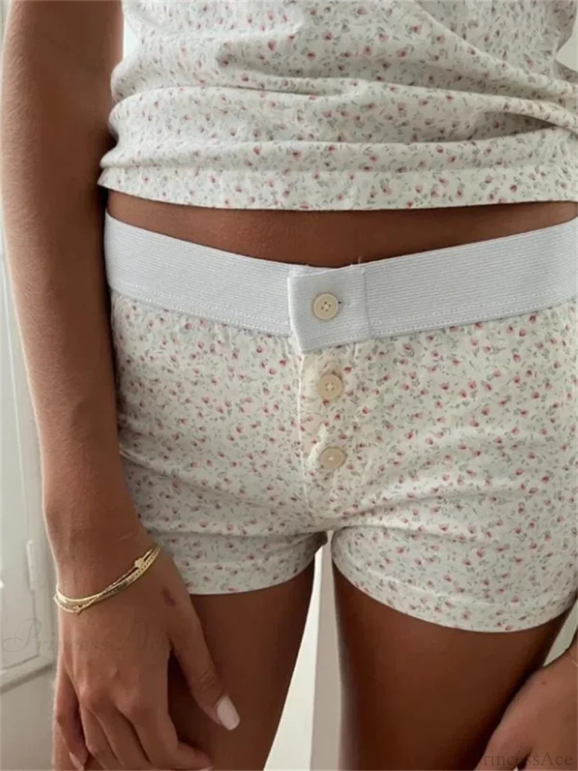 FLower Striped Button Sleep Short