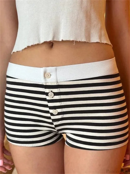 FLower Striped Button Sleep Short