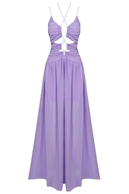 Deep V-Neck Ruched Side Cutout Spaghetti Strap Wide-Leg Jumpsuit