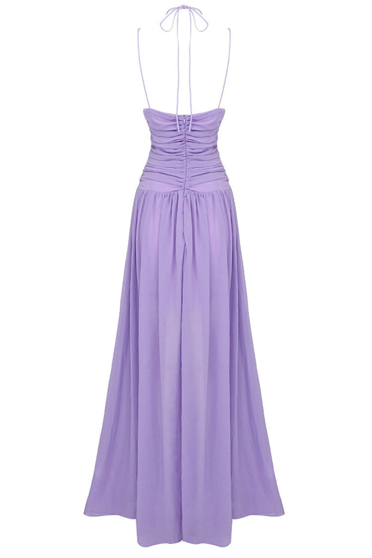 Deep V-Neck Ruched Side Cutout Spaghetti Strap Wide-Leg Jumpsuit