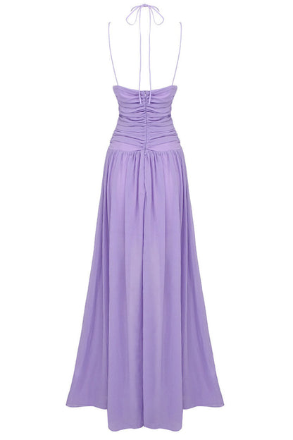 Deep V-Neck Ruched Side Cutout Spaghetti Strap Wide-Leg Jumpsuit